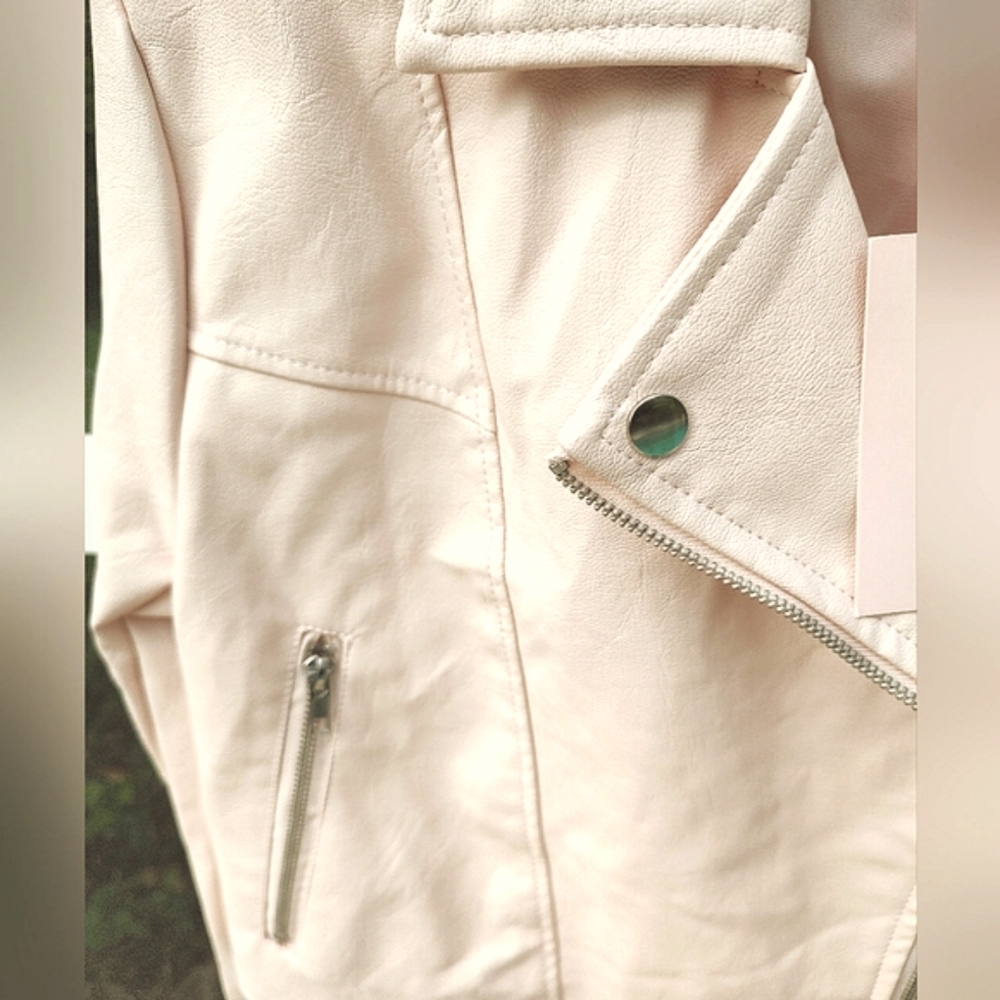 Misguided light pink faux leather moto jacket - Picture 7 of 12